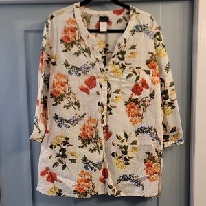 Floral Button-Down Shirt with Multicolor Blooms